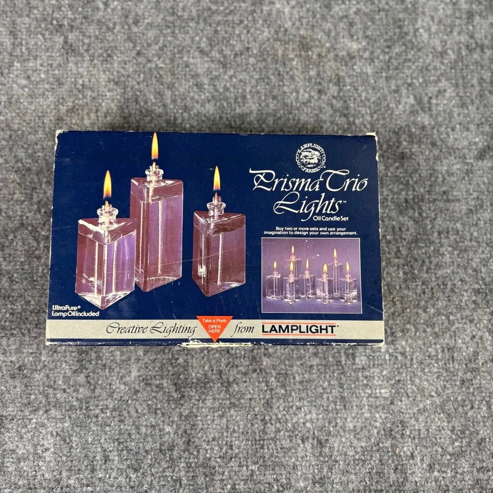 Vintage Prisma Trio Lights Oil Candle Set by Lamplight Farms Clear Glass 80s 90s